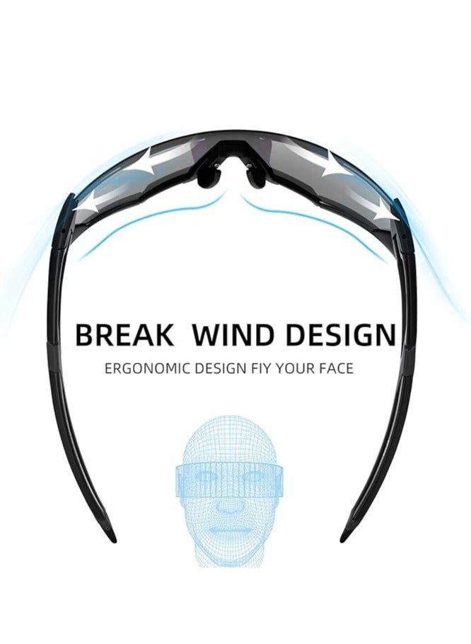 روكبروز نظارات ركوب الدراجات نظارات شمسية فوتوكروميك نظارات شمسية للدراجات نظارات شفافة للدراجات نظارات ركوب للرجال نظارات شمسية لركوب الدراجات نظارات رياضية للدراجات (أسود) - Image 2